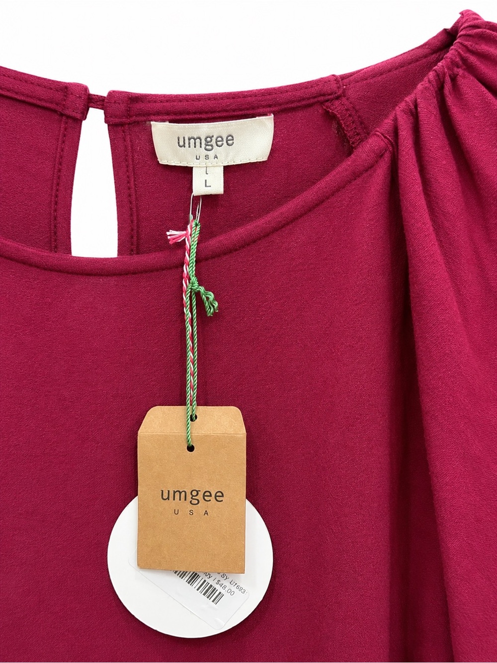 NWT Umgee USA Berry Balloon Sleeve Shift Dress Pockets Size L - Picture 5 of 7